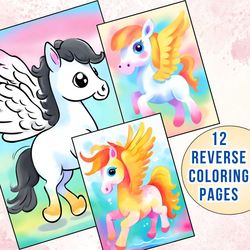 12 Beginner-Friendly Flying Horse Reverse Coloring Pages