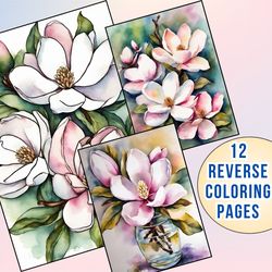 Discover Serenity with 12 Magnolia Flower Reverse Coloring Pages
