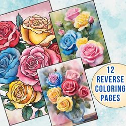 12 Elegance Rose Flower Reverse Coloring Pages - A Floral Symphony of Artistry