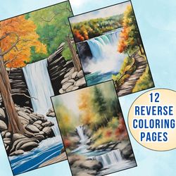 Nature's Splendor! 12 Captivating Waterfall Landscape Reverse Coloring Pages