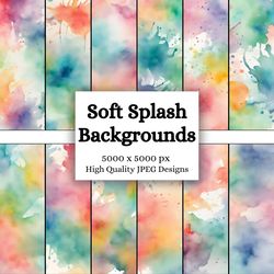 12 Serene Watercolor Soft Splash Backgrounds - Perfect for Artistic Projects