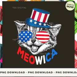 digital | meowica cool cat with glasses and hat usa flag t-shirt, hoodie, sweatshirt design - high-resolution png file