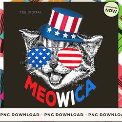 digital | meowica cool cat with glasses and hat usa flag - independence day cat t-shirt, hoodie, sweatshirt design - hig