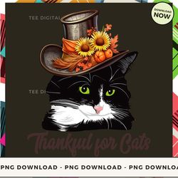 digital | thankful for cats - cat with hat flowers pumpkins autumn leaves - cute thanksgiving black cat t-shirt, hoodie,