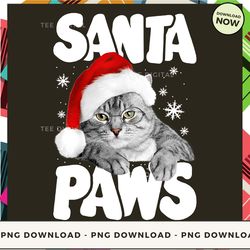 digital | santa paws - cat wearing santa hat - christmas cat t-shirt, hoodie, sweatshirt design - high-resolution png fi