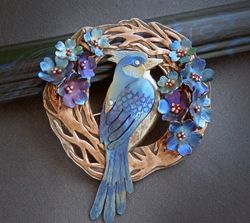 Blue Jay brooch, bird jewelry, coat brooch, blue jewelry, flower brooch