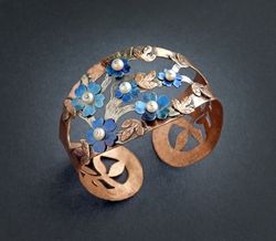 Handmade Copper Bracelet Spring, Flower Bracelet, Women Pearl Bracelet