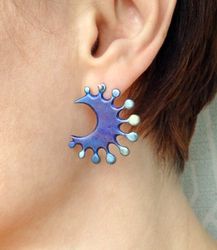 Moon, handmade colored titanium earrings