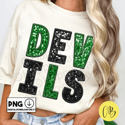 Devils Faux Sequin Png, Faux Embroidery Patch, Sparkly Tshirt Design, School Spirit, Sublimation Design