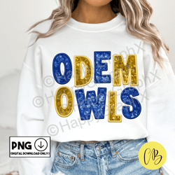Sparkly Odem Owls Faux Sequin Png, Faux Embroidery Patch, Tshirt Design, School Spirit, Sublimation Design