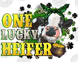 One Lucky Heifer Png Sublimation Design Download, St. Patricks Day Png, Irish Day Png, St. Patricks Animal Png