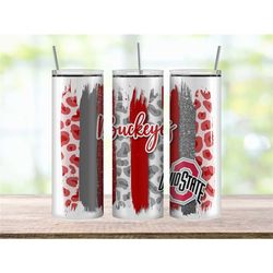 Ohio State Buckeyes Tumbler Cup, Paint Style Tumbler with Leopard Print, College Football Tumbler, Ohio State Football G