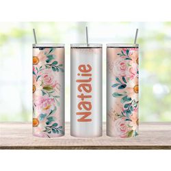 Pink Floral Tumbler Cup, Personalized Name Tumbler for Her, Custom Name Tumbler Cup for Daughter, Floral Gifts for Mom,