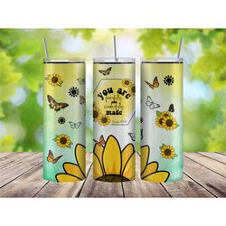 Fearfully and Wonderfully Made Christian Affirmations Tumbler Cup, Sunflower Gifts for Her, Faith Gifts for Women, Psalm