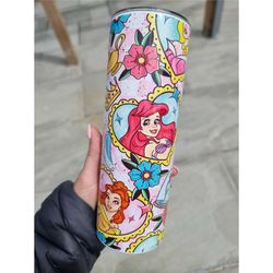 Disney Princess Tattoo style Metal 20oz Tumbler | Hot and Cold Drinks | Travel Cup Bottle | Birthday present | Children'