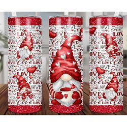 20 or 30oz Skinny Tumbler | Valentine| Gnome | Hearts | Red | Cute | Sublimation | Skinny | Straight | Lid with Straw |