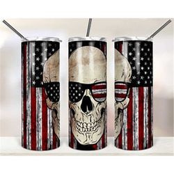 20 or 30oz Skinny Tumbler | American Flag | Patriotic | Skull | Cool | Sublimation | Skinny | Straight | Lid with Straw