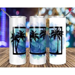20 or 30oz Skinny Tumbler | Beach | Palm Tree | Summer | White | Sublimation | Skinny | Straight | Lid with Straw | Doub