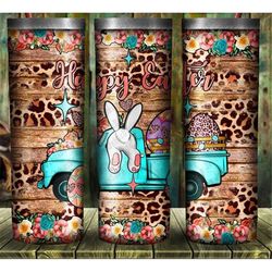 20 or 30oz Skinny Tumbler, Easter, Easter Bunny, Leopard , Flowers , Easter Day, Happy Easter, Easter Eggs, Wooden, Cute