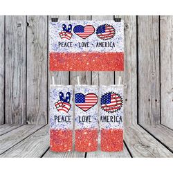 20 or 30oz Skinny Tumbler | Skinny | Peace | Sunflower | American Flag | 4th of July | Sublimation | Double Walled | Lid