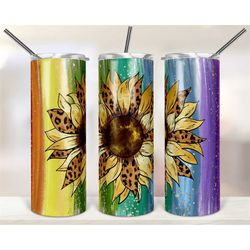 20oz Skinny Tumbler | Skinny | Tumbler | Straight | Sublimation | Lid with Straw | Double Walled | Rainbow | Sunflower |