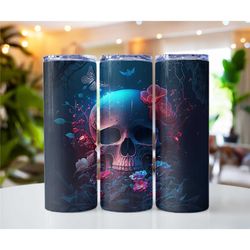 Tumbler Gothic Flower Skull Stainless Steel Double Walled   20oz 30oz Skinny ice cup gift mom gift-for her travel coffee