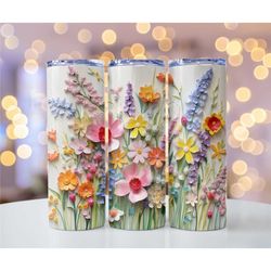 tumbler 3d wildflowers stainless steel double walled   20oz skinny 30oz skinny gift-for, school tumbler, gift for friend