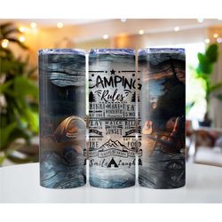 Tumbler Camping Rules Male Stainless Steel Double Walled   20oz 30oz Skinny holiday her him dad, ice Cup gift dad huntin