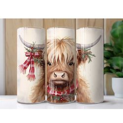 Highland Cow Christmas Tumbler, Tumbler Cup, 20oz Stainless Steel Cup with Metal Straw, Gift for Her, Christmas Gift