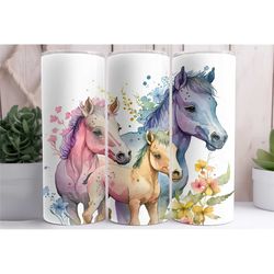 Watercolor Horse Tumbler, Tumbler Cup, 20oz Stainless Steel Cup with Metal Straw, Lid, and Straw Cleaner, Coffee Mug
