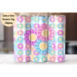 Pastel Flower Tumbler, Tumbler Cup, 20oz Stainless Steel Cup with Metal Straw, Lid, and Straw Cleaner, Coffee Mug