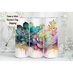 Succulents Tumbler, Tumbler Cup, 20oz Stainless Steel Cup with Metal Straw, Lid, and Straw Cleaner, Coffee Mug