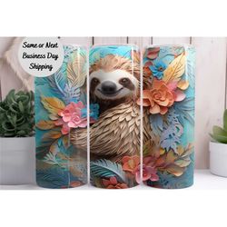 3D Sloth Tumbler, Tumbler Cup, 20oz Stainless Steel Cup with Metal Straw, Lid, and Straw Cleaner, Coffee Mug
