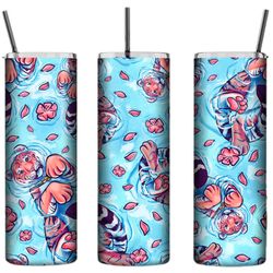 Personalised Tumbler- Cute Tigers & Cherry Blossoms 20oz Tall Skinny Tumbler, Personalised Gift, Customisable Drink Bott