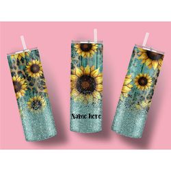 Teal Sunflower Personalized tumbler, tumbler with name, custom made cup, sunflower design tumbler