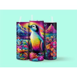 Penguin  glitter Personalized tumbler, tumbler with name, custom made cup, colorful penguin design tumbler, gift for her