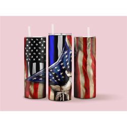 Personalized Police Tumbler, Custom Blue Line Cup With Straw, Police Travel Cup, 20 oz Tumbler For Men Him, Custom Ameri