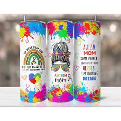 Autism mom Tumbler - 20oz Skinny drink Tumbler - rainbow - Gifts for Her - Neurodivergent