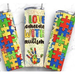 I love someone with Autism Tumbler - 20oz Skinny drink Tumbler - rainbow - Gifts for Her - Neurodivergent