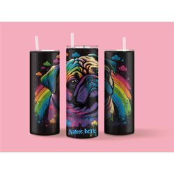 Pug lovers Personalized tumbler, tumbler with name, custom made cup, colorful pug design tumbler, gift for her, Christma