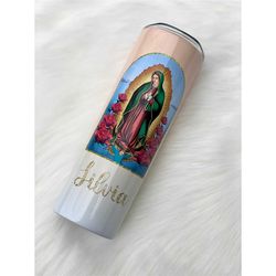 La Virgen De Guadalupe Tumbler, Skinny Tumbler, The Virgin Mary 20oz Tumbler, Travel Coffee Mug, Glitter Tumbler