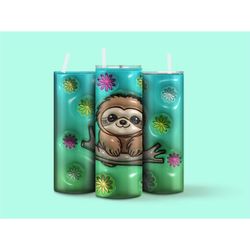 Cute Sloth 20oz Tumbler, Personalized 3d Metal Tumbler with Name, Cute Puffy Cup, Baby Sloth 3d Tumbler, 20oz skinny inf