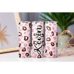 Personalized name tumbler without straw, Pink Leopard Heart tumbler cup, Glitter Tumbler Cup, Custom Bride Tumble, Gift