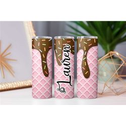 Personalized name tumbler without straw, Ice Cream Waffle Cone tumbler cup, Glitter Tumbler Cup, Custom Bride Tumble, Gi