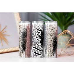 Personalized name tumbler without straw, Artistic Leopard Print tumbler cup, Glitter Tumbler Cup, Custom Bride Tumble, G