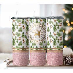 Reindeer Glitter Foil Christmas Tumbler,Xmas Holiday Vibes Luxury Travel Coffee Mug,Christmas Gift For Her,Skinny Tumble