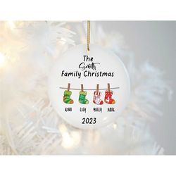 Personalized Family Christmas Ornament, Hanging Stockings Ornament, Custom Christmas Bauble, Family Gift, First Christma