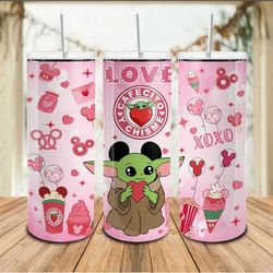 Valentine's tumbler. Disney characters. Baby yoda. Stitch. Mickey. Minnie.