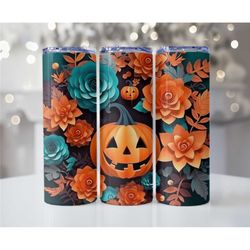 Halloween Flowers Pumpkin Tumbler - Gift for Fall Lover - Autumn Love Tumbler - Fall Spooky Gift for Her - Cute Hallowee