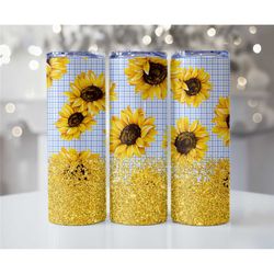 Sunflower Glitter Tumbler - Sunflower Gifts For Women - Sunflower Tumbler - Sunflower Gifts - Sunflower Tumbler With Str